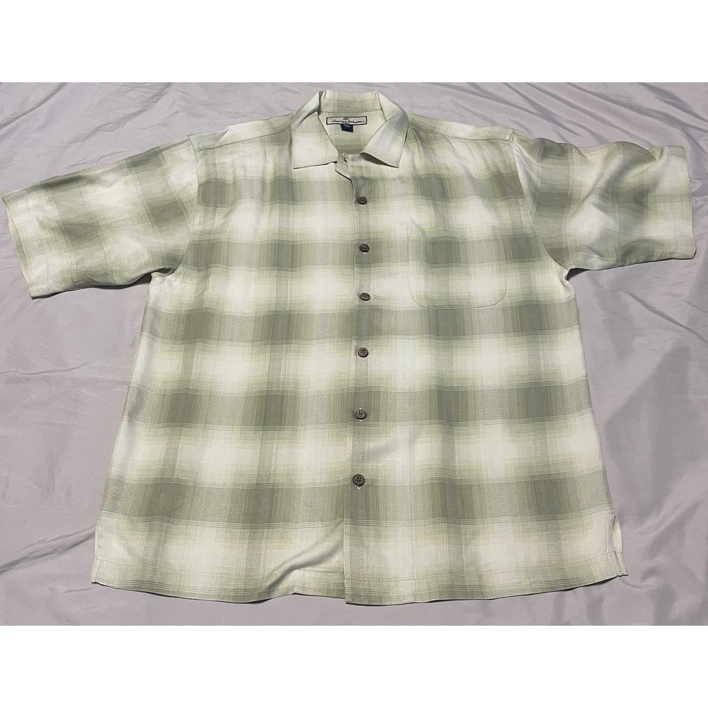 Tommy‎ Bahama Shirt Mens Green 100% Silk Button Up Hawaiian Casual  Medium